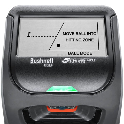 Close-up of Launch Pro Golf Launch Monitor screen with ball mode instruction, showcasing high speed camera tracking indoors or outdoors.