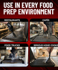Heavy Duty 3 In 1 Panini Grill Brush Cleaner With Stainless Steel Scraper Tool shown in diverse food prep settings.