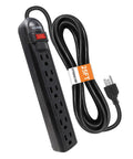 Six Outlet Surge Protector Power Strip With 25 Foot Extension Cord Black Built Tough ETL Listed UL Standard 350 Joules