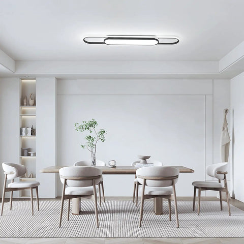 Modern Dimmable LED Chandelier Flush Mount Ceiling Light With Remote Control, 5 Flower Acrylic Shades, 27.5 Inch, 40W, dining setup