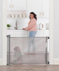 50 Inch Wide Retractable Baby Gate For Doorways And Hallways, Mesh Safety Barrier For Babies Toddlers And Pets, in kitchen doorway