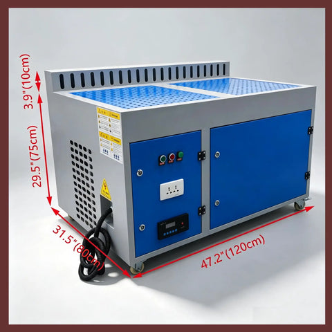 Industrial 220V Dust Collector for Welding Fume Extraction With High Efficiency Multi Stage Filtration Grinding Dust Control Heavy Duty Workshop Cleaner. Compact unit measuring 47.2 x 31.5 x 29.5 inches.