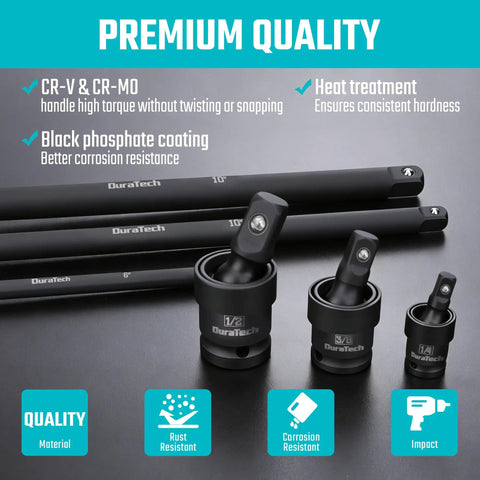 Heavy Duty 12 Piece Impact Socket Extension Set With 360 Degree Universal Joints For 1/4 And 3/8 Inch Drives Built From Premium CrV And CrMo Steel Construction, 1/4 3/8 1/2 drive extensions