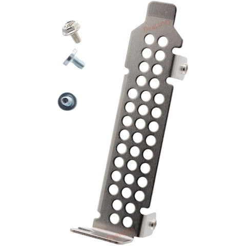 Top Shelf Sff Desktop Mounting Bracket For M2 Ssd And Pcie Adapter With A Slick Low Profile Build 54 Mm Screw Spacing Built Tough Short Backplate silver metal bracket with holes and screws.