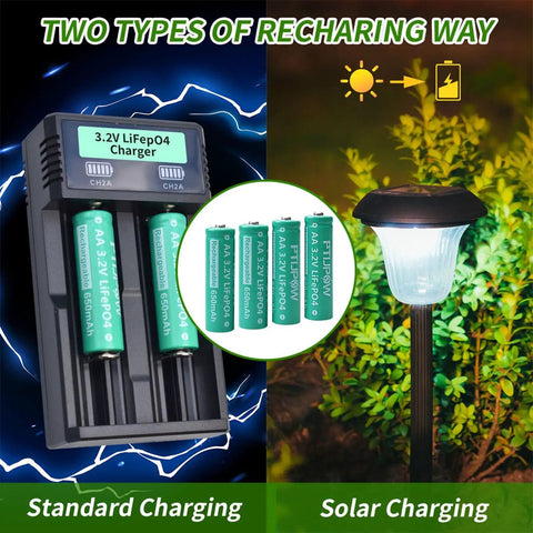 AA 3.2V LiFePO4 650mAh Solar Battery Pack For Backyard Solar Lights 6 Pack Rechargeable LiFePO4 Cells