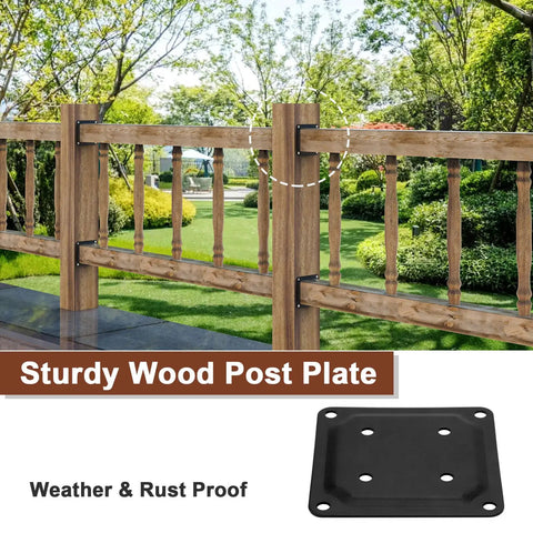 Sturdy railing with 8 Pack 4x4 Wood Post Plate Connector With Powder Coated Decking Post Base displayed for support