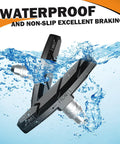 Four Pairs 70mm Brake Pads For Road And Mountain Bikes With V Brake Blocks Left And Right Sides Includes Hex Nut And Shims, shown in water splash, emphasizing waterproof and non-slip features.