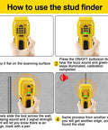 Wall Scanner And Stud Finder For Wood And Metal Detects Edges Up To Three Quarter Inch Thick Walls With Battery Included Easy To Calibrate Pro Grade Accuracy For Hanging Frames TV Mounts And Full Room Renovations, instructions on use.