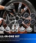 Professional Wheel Hub Cleaning Tool Kit Featuring Steel Wire Brush Cups And Slim Pen Brushes To Scrape Off Caked Brake Dust And Gritty Street Grime From Your Daily Driver.