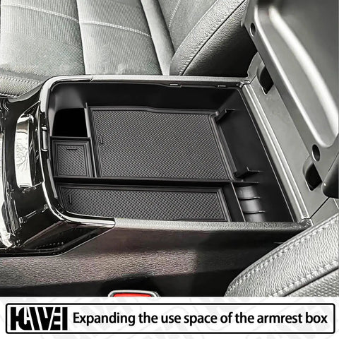 All In One Center Console Organizer For Kia Telluride 2020 To 2026 Black installed in armrest expanding storage space
