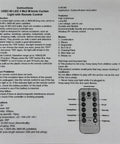 Instructions for USB 300 LED 3x3M Icicle Curtain Light with Remote Control, showing features, specifications, and remote layout.