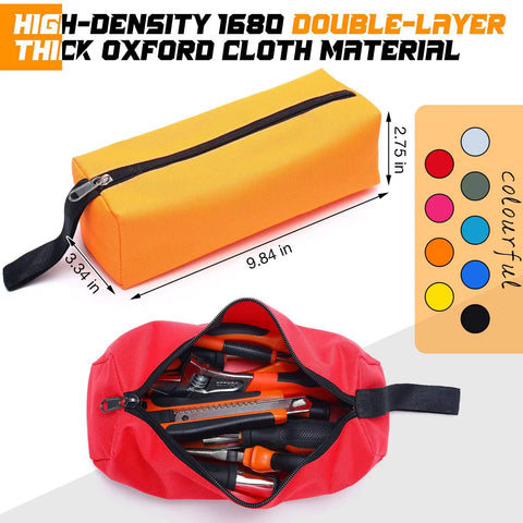 Top view of orange and red canvas zipper tool bags from 9 Pack Small Tool Pouches Set Canvas Zipper Tool Bags Waterproof And Wear Resistant Multipurpose Handy Hand Pouches