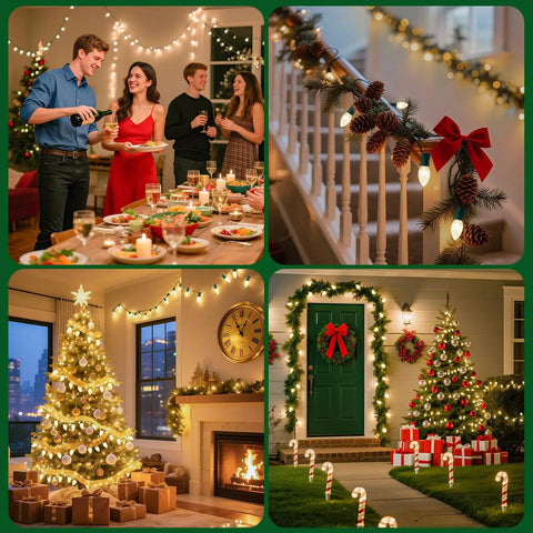 Vintage Clear C9 Christmas String Lights 100 Ft Outdoor Waterproof Lights with 100 Glass Bulbs creating warm glow in festive settings