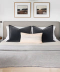 Bed with Cambridge 15 Inch Modern Sleek Swing Arm Wall Sconce With Latte Mocha Empire Fabric Shade, black finish on both sides
