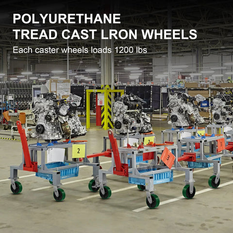 Industrial setup with 6 Inch Heavy Duty Casters Set Of Four With Grease Fitting, 4800 Lbs Load Capacity, supporting equipment