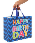 13 Inch Large Blue Gift Bag Set With Greeting Card And White Tissue Papers Laser Foil Happy Birthday For Men And Boys Bday Parties