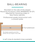 Diagram of 18 Inch Bottom Mount Drawer Slide Featuring Self Closing Action And White Epoxy Finish, showing installation and function.