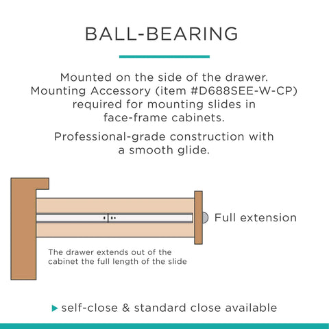 Self Closing 12 Inch Bottom Mount Drawer Slides Durable White Epoxy Finish Built Tough Stamped Steel Track with ball-bearing side mount.