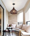 Handwoven Bamboo Pendant Light With Wicker Basket Shade Boho Chic Chandelier For Living Room Bedroom Cafe Teahouse 2 Pack Rustic