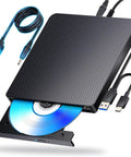 External Blu Ray Drive Reader And Burner With USB 3.0 And Type C Fast 6X BD DVD CD Read Write Supports Blu Ray BD R BD RE And DVDs Plug And Play For PC Windows Seven Through Eleven Black, black textured case with USB and Type-C cables