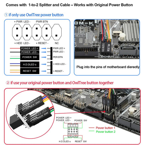 External Desktop PC Power Button Switch Extension For Easy Access On Off Reset, HDD LED Indicator, motherboard wiring diagram with splitter and cable