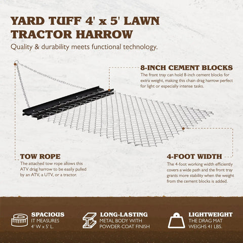 Heavy Duty Steel Drag Harrow And Field Leveler For ATV UTV And Tractor With Front Tray, 4x5 Feet Keeps Soil Even For Lawn
