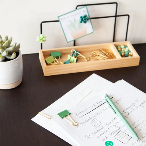 Succulent Garden Office Accessory Kit With Sticky Note Pad, Gold Paper Clips, Sphere Push Pins, Succulent Magnets And Binder Clips