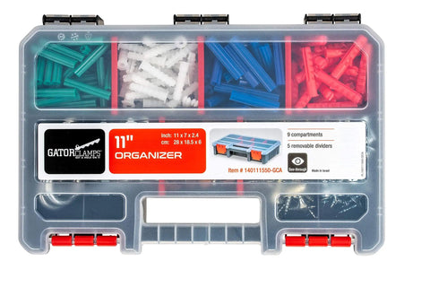 Three Piece Organizer Set With Removable Dividers One Medium And Two Mini Hardware Boxes shown with plastic compartments