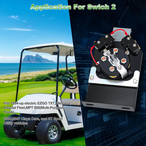 Certified Solid Replacement Golf Cart Forward Reverse Switch Assembly For Ezgo Txt Electric Vans 1994 Up mounted on cart chassis outdoors.