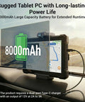 Rugged 10.1 Inch Tablet PC With Windows 11 Pro And Intel N100 Processor Featuring IP67 Waterproof Shield and 8000mAh battery in vehicle mount.