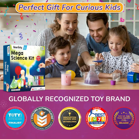 Family using Mega 150 Science Experiment Kit For Kids With Hands On Chemistry And STEM Fun Educational Activities