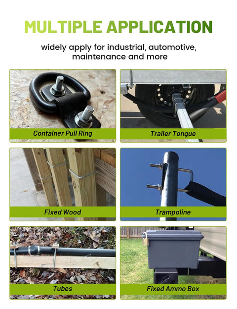 Multiple applications of the Four Pack M8 X 40 X 100 Square U Bolts Kit In 304 Stainless Steel shown on various installations.