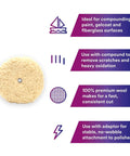 Pro Grade Heavy Cut Wool Compounding Pad For Auto Detailing, 9 Inch Quick Connect Pad, 100 Percent Wool, with benefits