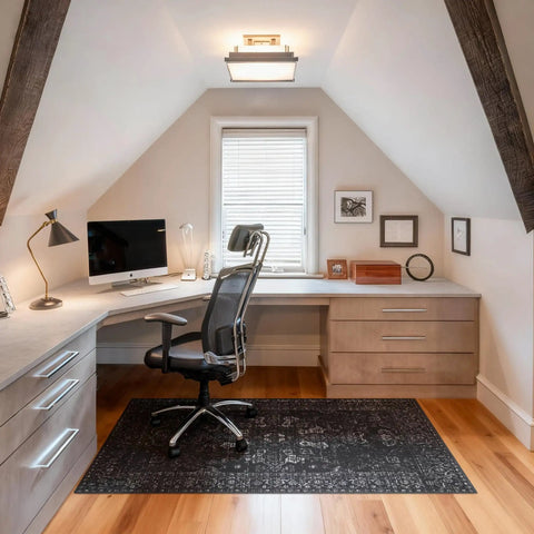 36x48 Inch Office Chair Mat for Hardwood Floors shown under a desk chair in a modern home office setting.