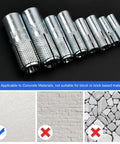 Assortment Of Concrete Anchors 60 Pcs Zinc Plated Carbon Steel Drop In Anchors For Concrete And Drywall Expansion Bolts In Four Sizes displayed