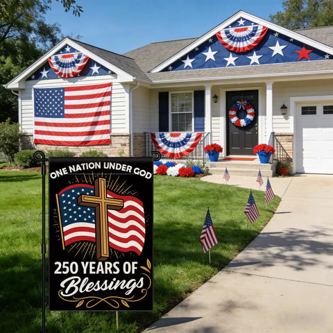 Patriotic USA Garden Flag 12x18 Inch Double Sided Waterproof Banner Celebrating 250 Years Of One Nation Under God 1776 To 2026