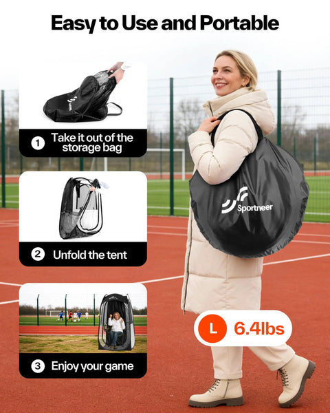 One Person Instant Sports Shelter With Ultra Visibility For Cold Days, No Sweat Easy Setup, Lightweight Portable Pop Up Tent For Stadium Events, Wind And Rain Protection, Compact 37 By 37 By 63.5 Inches