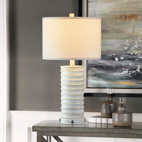 3 Way Dimmable Rustic Table Lamps Set Of 2 With Touch Control And Built In USB Port And AC Outlet White Finish For Living Room Or Bedroom Nightstand Bulbs Included No Brainer Setup