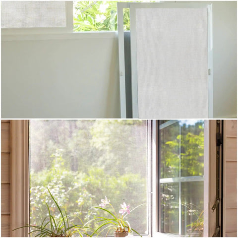 48x118 Inch Window Screen Mesh Replacement Fiberglass Porch Screen for House Windows and Patio Doors shown installed.