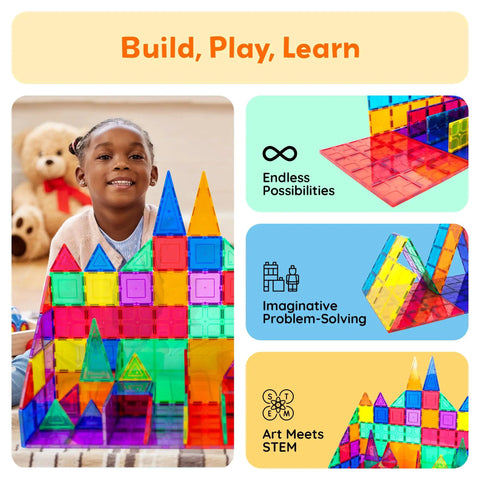 Child building with Supersized Magnetic Building Tiles 12pc Base Plate Set for Kids STEM Construction Toy Jumbo XL Foundation Stabilizers.