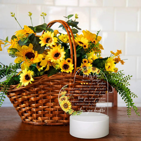 From Daughter And Son Sunflower Engraved Acrylic Heart Night Light For Mom Usb Low Power Table Decor Best Gift For My Mom