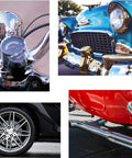 Grind Ready Buffing Wheels For Bench Grinders Set Of Two Six Inch Pads Half Inch Center Hole, reflecting chrome motorcycle parts and classic cars.
