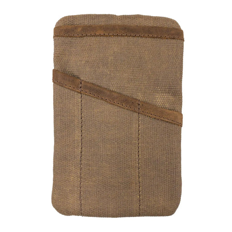 Front view of Slim Waxed Canvas EDC Pocket Pouch With Leather Accents, Compact Zippered Tool Case For Camping And Everyday Carry
