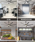 Beefy 84 Inch Industrial Ceiling Fan With Lights, 11000 CFM for gym, warehouse, shop, garage, remote, and app control, black design.