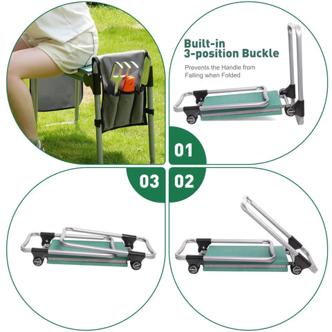 2 In 1 Garden Kneeler And Seat With Wide EVA Foam Kneeling Pad Detachable Tool Pouch Upgraded Folding Gardening Work Bench