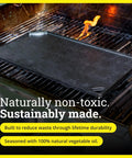 Reversible Cast Iron Grill And Griddle Pan For Two Burners 16.75 By 9.5 Inches Preseasoned PFAS Free Cookware With Dual Sided Surface