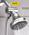 Shower Faucet System With Rain Shower Kit And High-Pressure Handheld Head 2-In-1 Dual Valve Trim Chrome showing adjustable nozzle