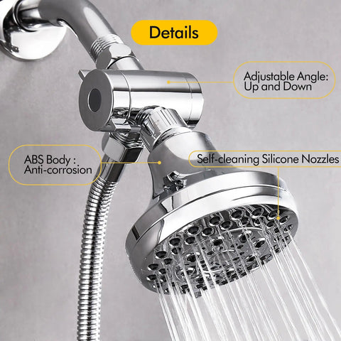 Shower Faucet System With Rain Shower Kit And High-Pressure Handheld Head 2-In-1 Dual Valve Trim Chrome showing adjustable nozzle