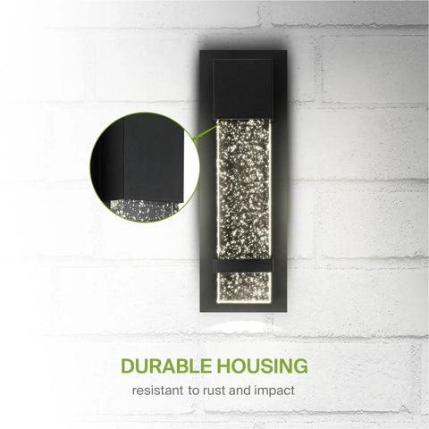Bubble Glass LED Outdoor Wall Light Sconce 13 Inch, 12W 500LM, 120V, Dimmable, shown with durable black housing.