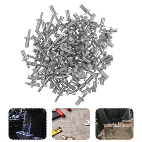 Knock Type Expansion Rivet Kit 130 Pcs M5 Aluminum Core Pop Blind Rivets Set With Round Head 7mm 9mm 11mm For Home Repairs Electronics Machinery And DIY Projects, shown piled together with round heads visible, suitable for various installations.